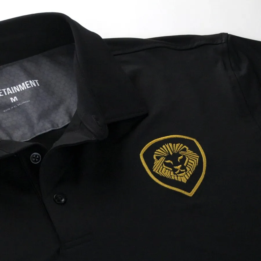 Casual Elegance Lion Shield Black & Gold Short Solid Sleeve Polo (Classic Fit)