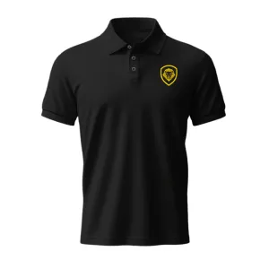 Relaxed Layers Breathable Weave Lion Shield Black & Gold Short Solid Sleeve Polo (Classic Fit)