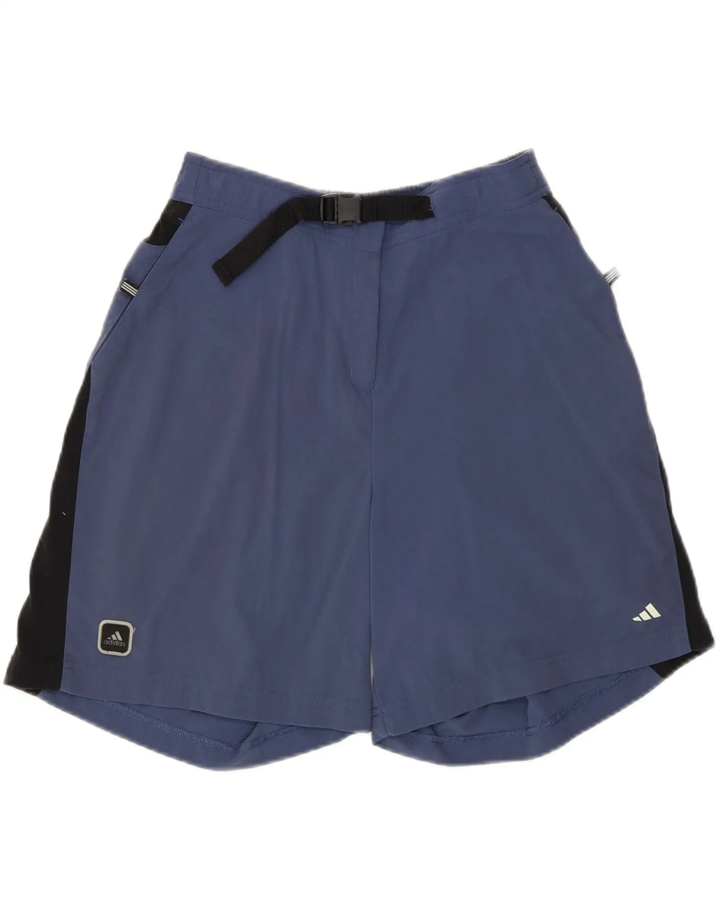 ADIDAS Womens High Waist Chino Shorts UK 12 Medium W26  Blue Colourblock Mature Elegance