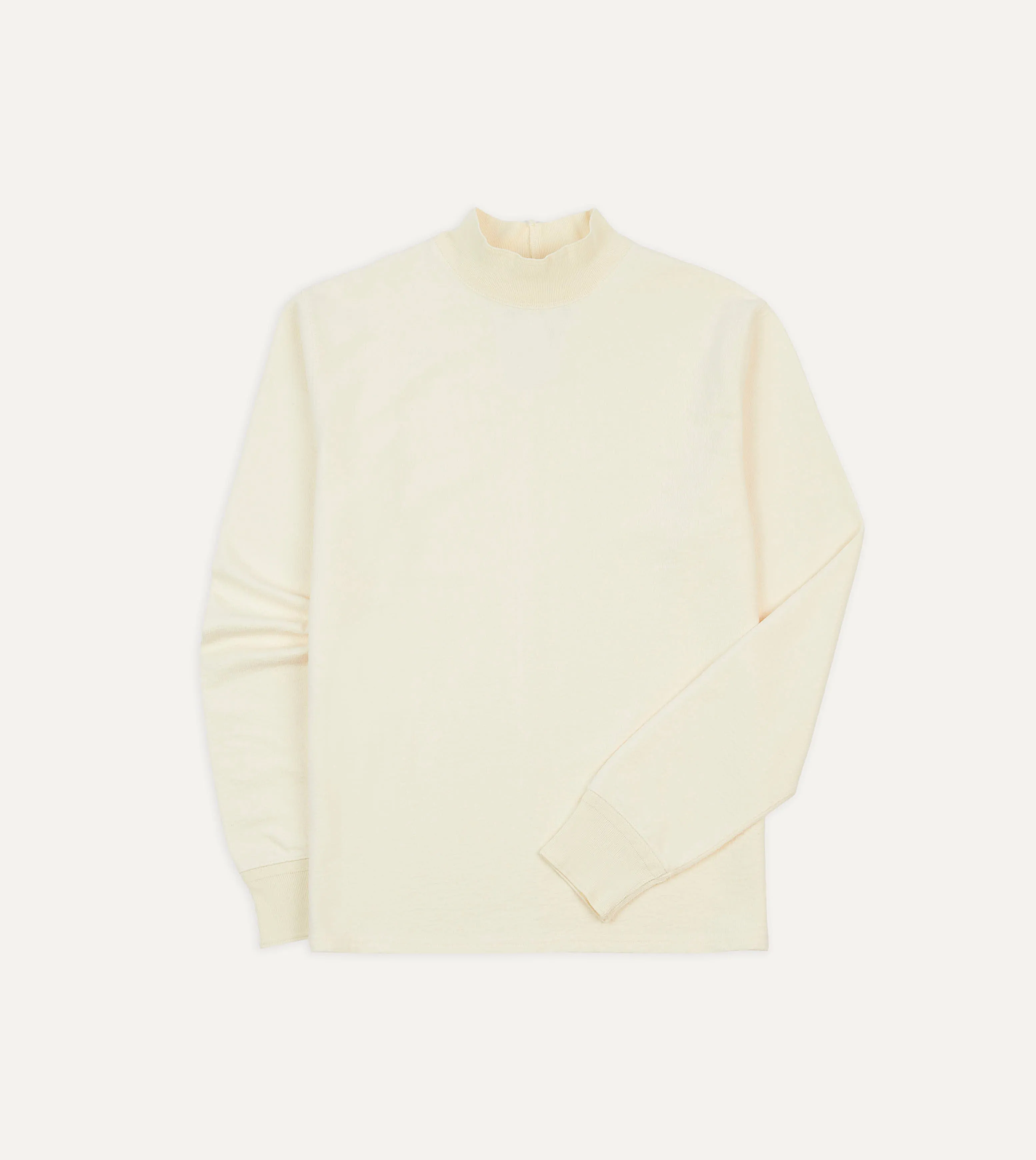 Ecru Cotton Long-Sleeve Mock Neck Hiking T-Shirt High Density Cotton