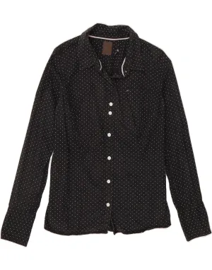 TOMMY HILFIGER Womens Shirt UK 16 Large Black Polka Dot Cotton Coffee Run Reinforced Seams