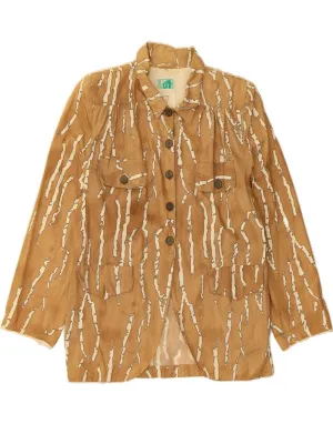VINTAGE Womens Shirt Blouse IT 46 Large Beige Striped Cotton Ergonomic Back Panel Bold Statement