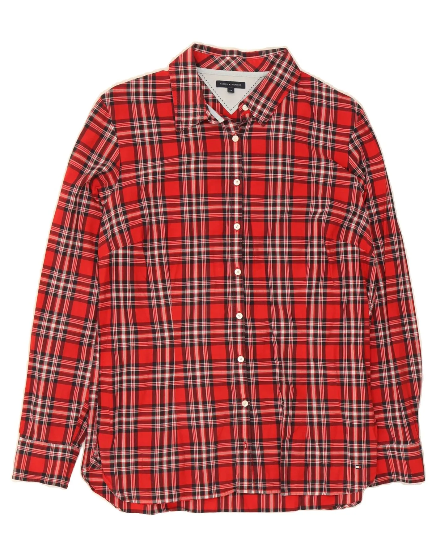 TOMMY HILFIGER Womens Shirt US 14 XL Red Check Cotton Classic Color Seasonal Collection