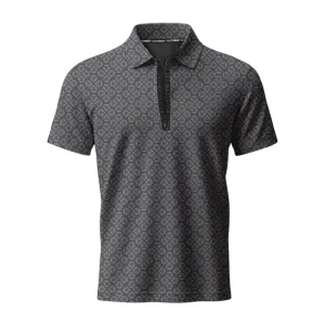 Valuetainment Lion Shield Performance Black and Grey Zipper Polo Shirt (Classic Fit) Functional Wear