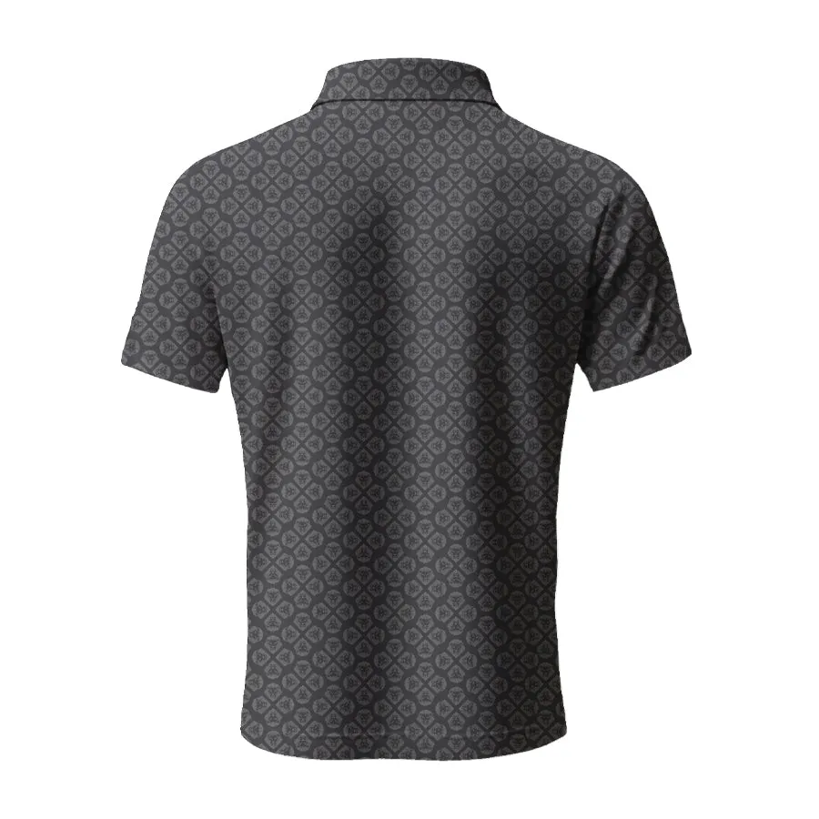 Lightweight Design Valuetainment Lion Shield Performance Black and Grey Zipper Polo Shirt (Classic Fit)