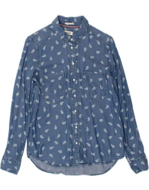 TOMMY HILFIGER Womens Denim Shirt UK 10 Small Blue Paisley Cotton Breathable Lining