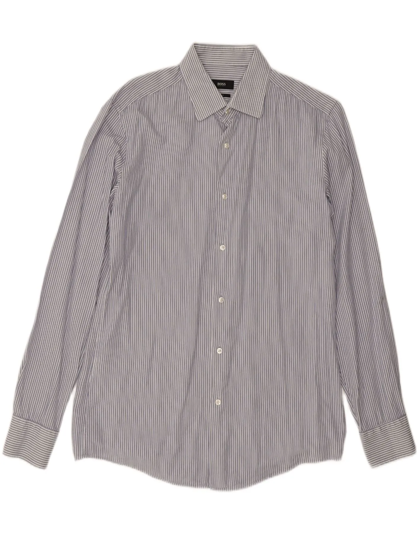 HUGO BOSS Mens Slim Fit Shirt Medium Blue Pinstripe Button Down Design Classic Style