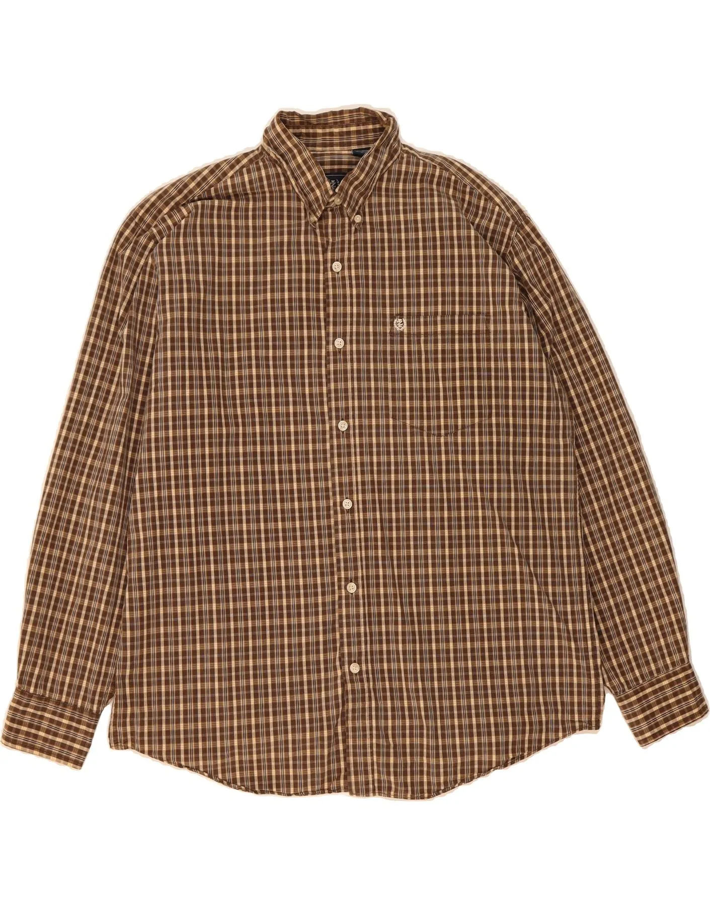IZOD Mens Shirt Large Brown Check Cotton Picnic Outfit