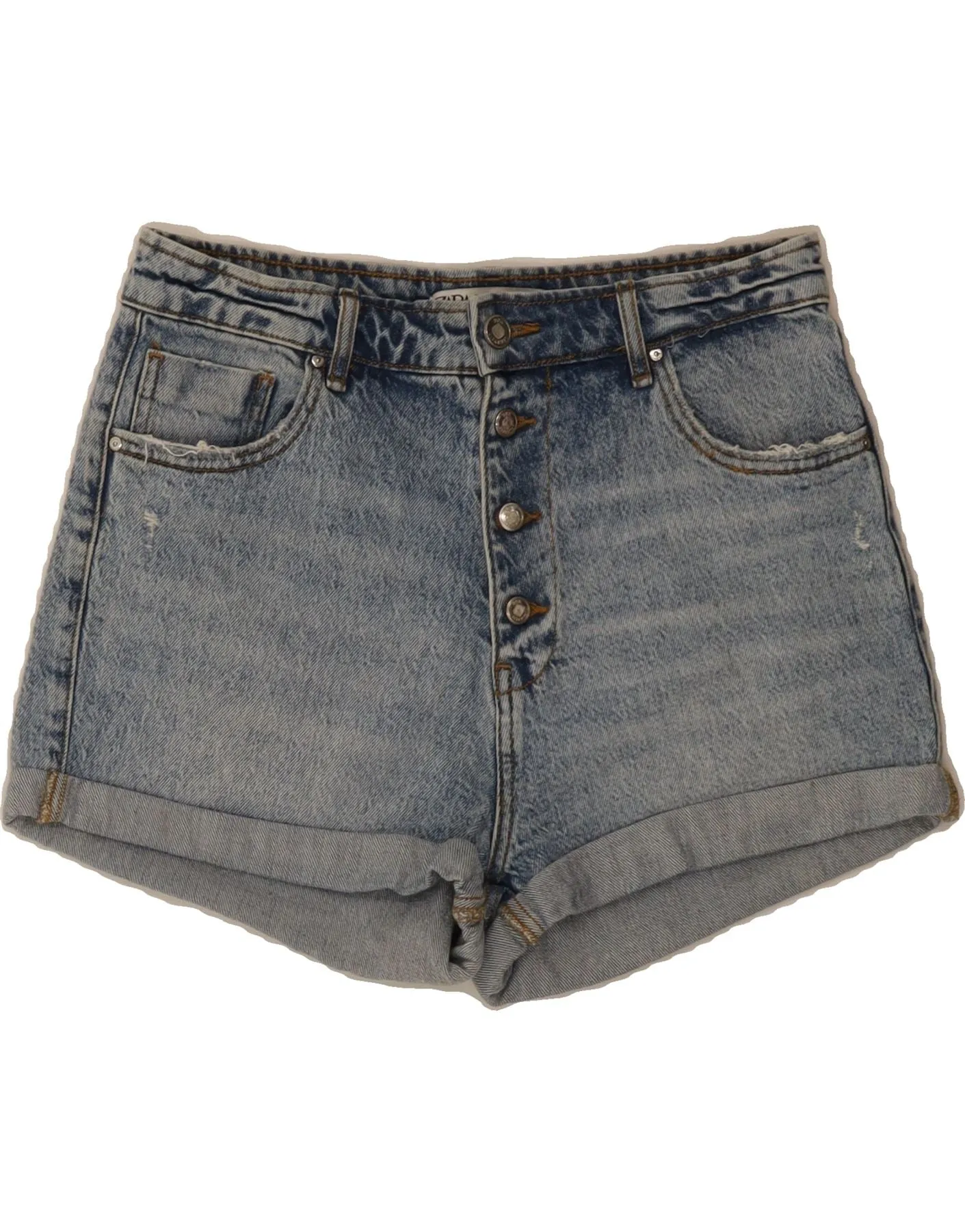 ZARA Womens Denim Shorts EU 36 Small W26 Blue Cotton Lightweight texture No Slip Shoulder Grip
