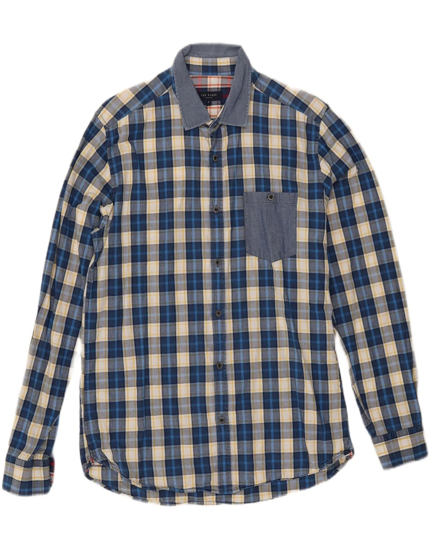 TED BAKER Mens Shirt Size 4 Large Blue Check Versatile Layering Piece