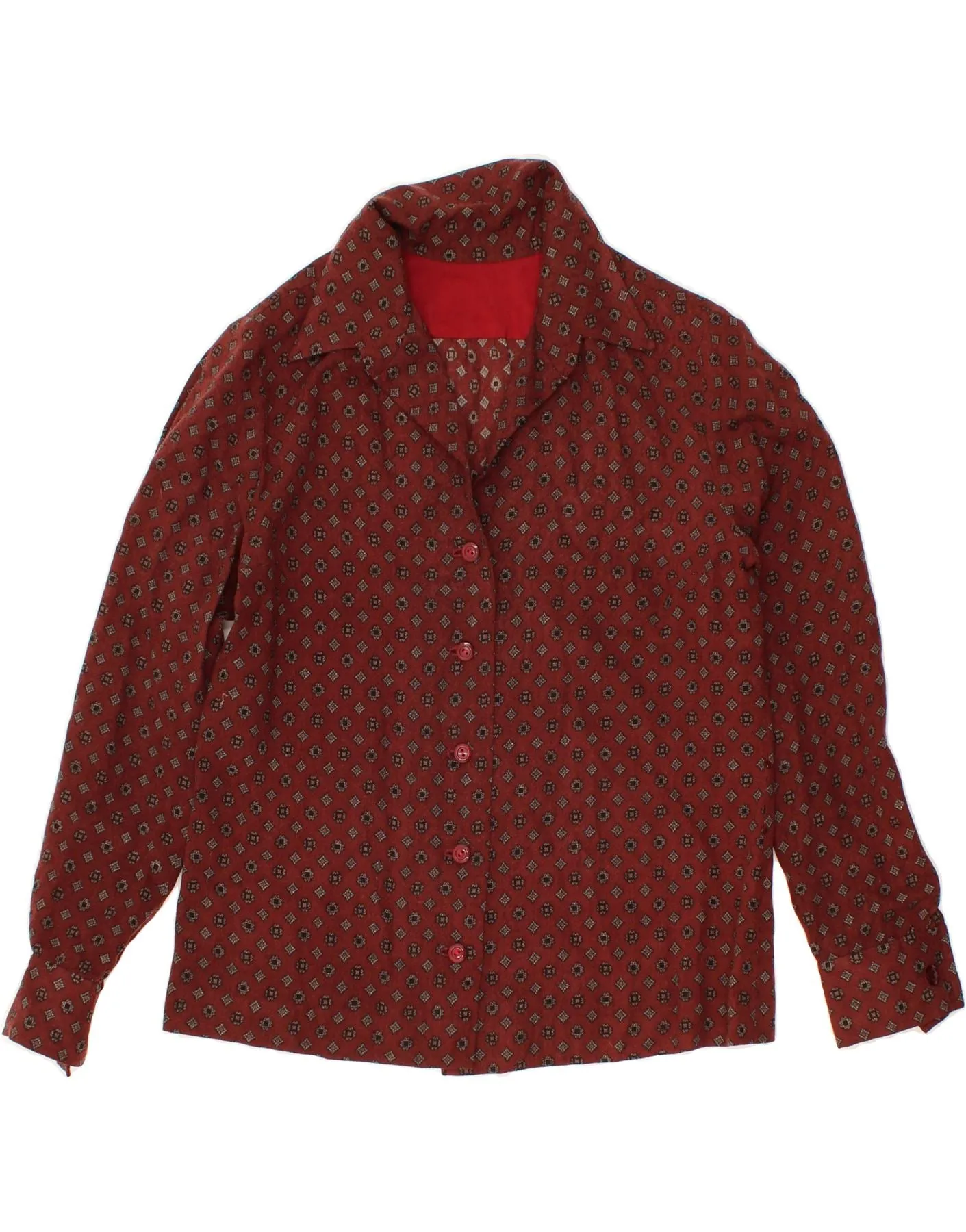 VINTAGE Womens Shirt UK 16 Large Red Geometric Flatlock stitching