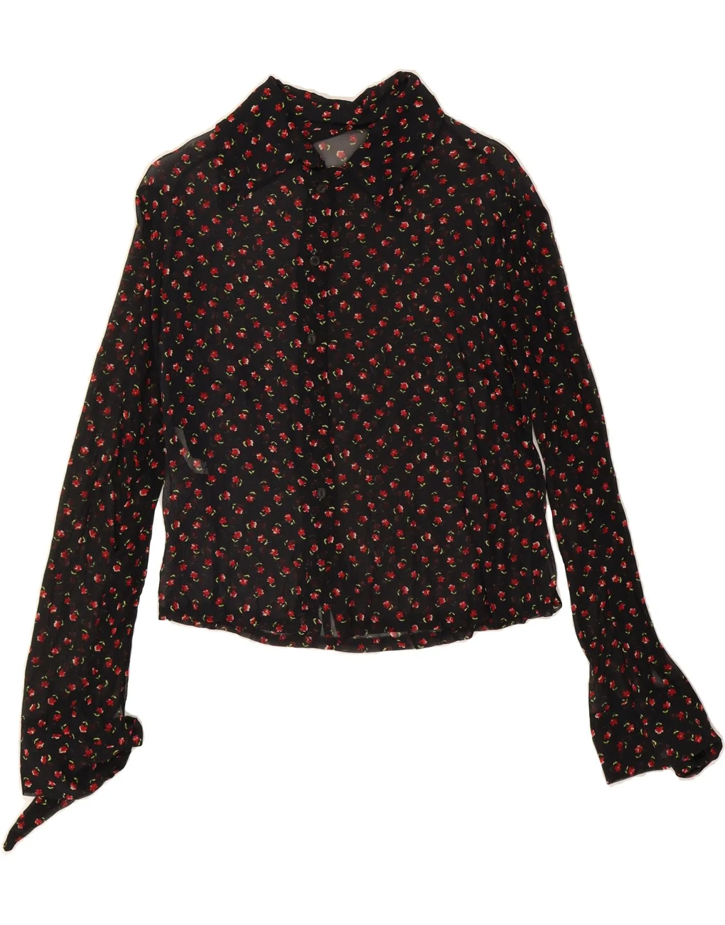 Layering Piece VINTAGE Womens Shirt Blouse UK 14 Large Black Floral Polyester