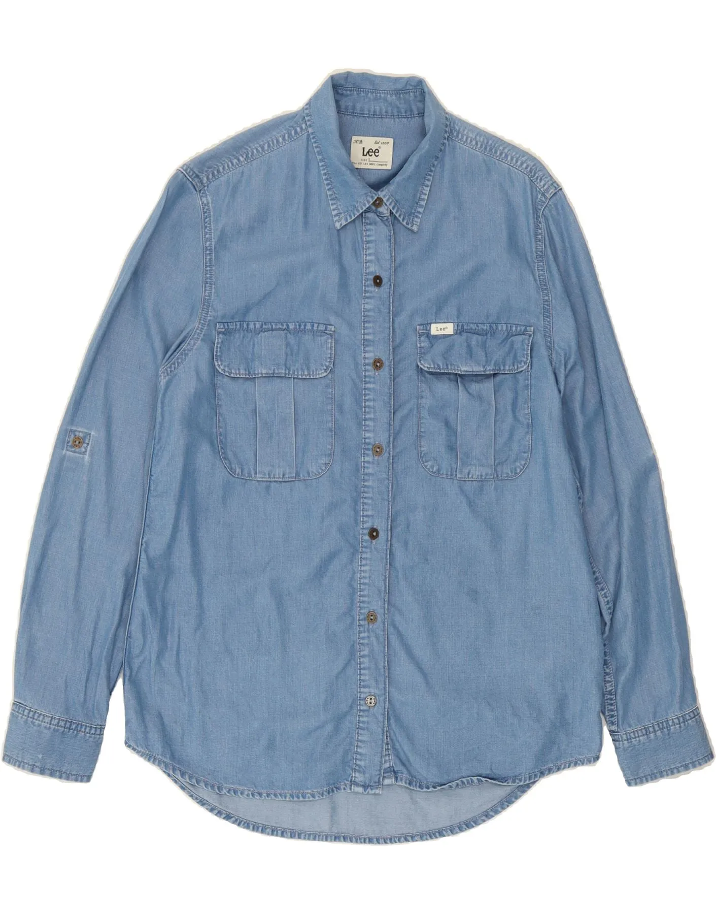 LEE Womens Denim Shirt UK 10 Small Blue Lyocell Sustainable Manufacturing Process Durable Quality