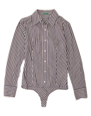 Pocket Detail Petite Cut BENETTON Womens Shirt UK 10 Small Navy Blue Striped Polyamide
