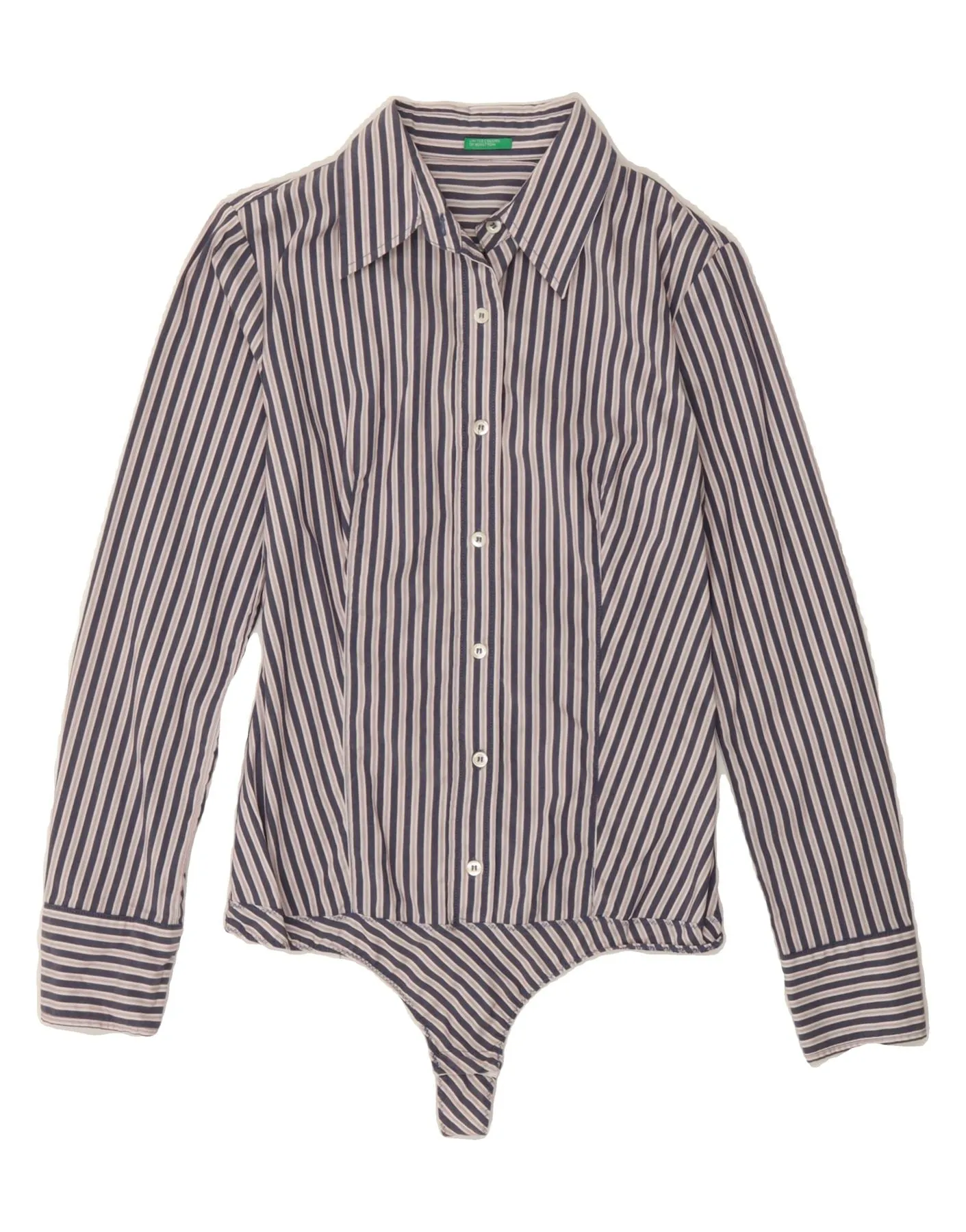 Pocket Detail Petite Cut BENETTON Womens Shirt UK 10 Small Navy Blue Striped Polyamide