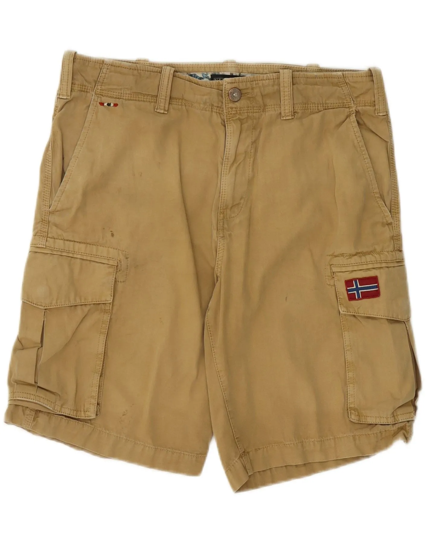 Stretchable Waistband hat NAPAPIJRI Mens Geographic Cargo Shorts W32 Medium Khaki Cotton