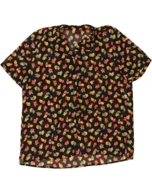 VINTAGE Womens Shirt Blouse EU 48 2XL Black Floral Cotton Trendy Outfit