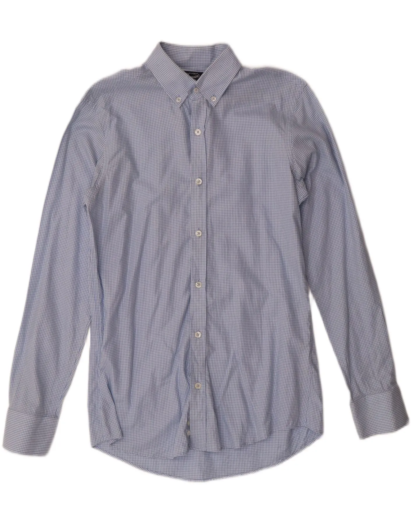 PENGUIN Mens Shirt Size 15 1/2 Medium Blue Gingham Cotton Flexible Shoulder Panels Classic Appeal