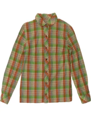 VINTAGE Womens Shirt UK 8 Small Green Check Sports Ready wrinkle free
