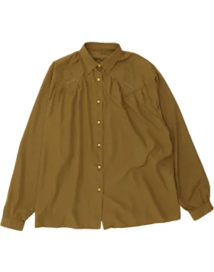 VINTAGE Womens Shirt Blouse IT 50 XL Khaki Polyester Compact Fold Design
