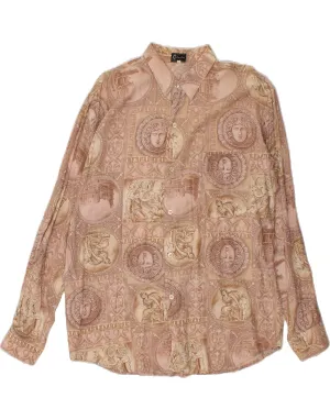 Hypoallergenic Lining Flexible Movement VINTAGE Womens Shirt Large Brown Patchwork Viscose