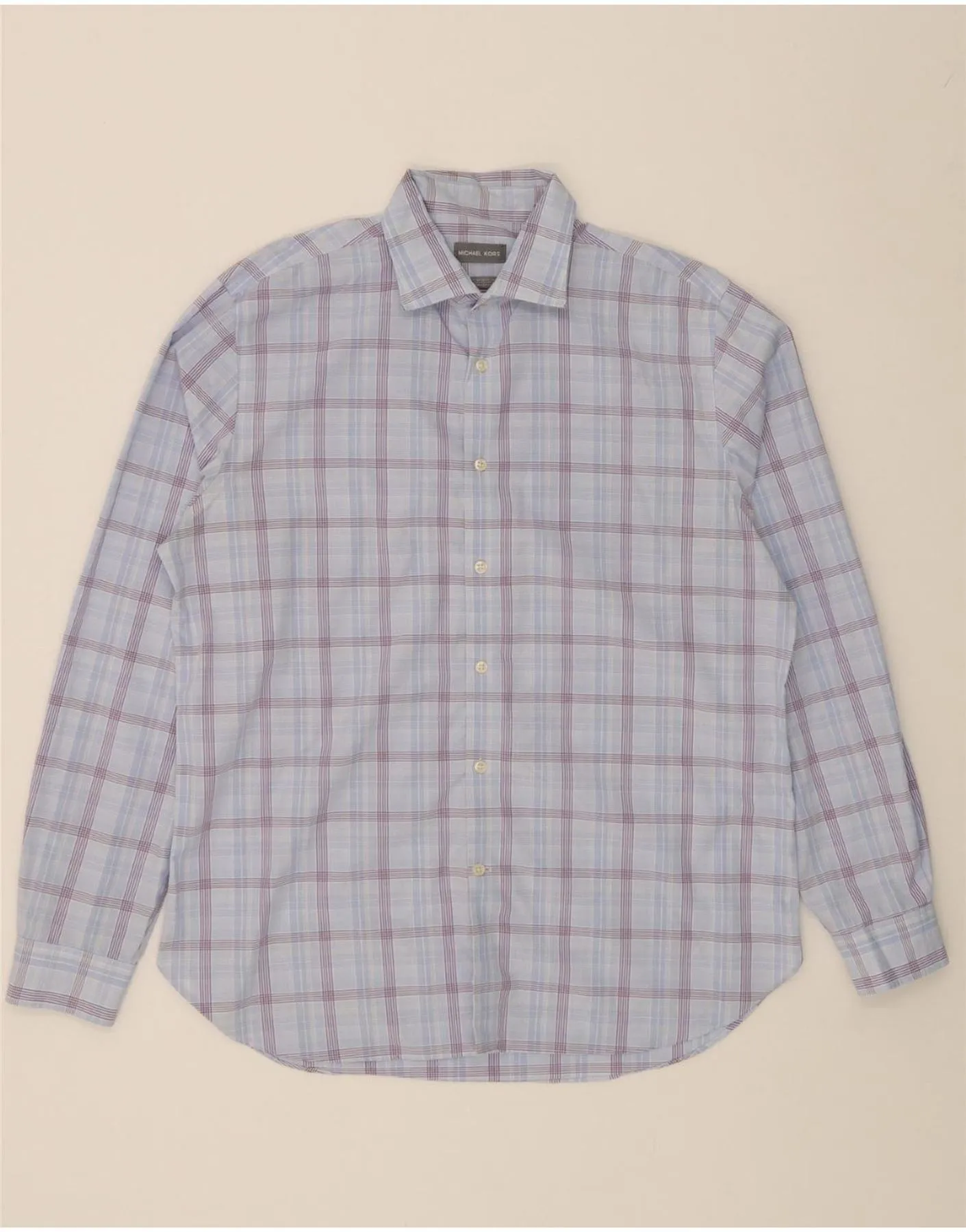 MICHAEL KORS Mens Slim Fit Shirt Size 16 1/2 Large Blue Check Cotton Checkered Look High-End Fashion