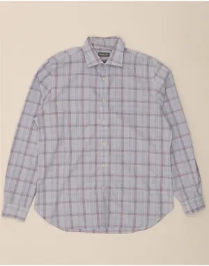 MICHAEL KORS Mens Slim Fit Shirt Size 16 1/2 Large Blue Check Cotton Checkered Look High-End Fashion