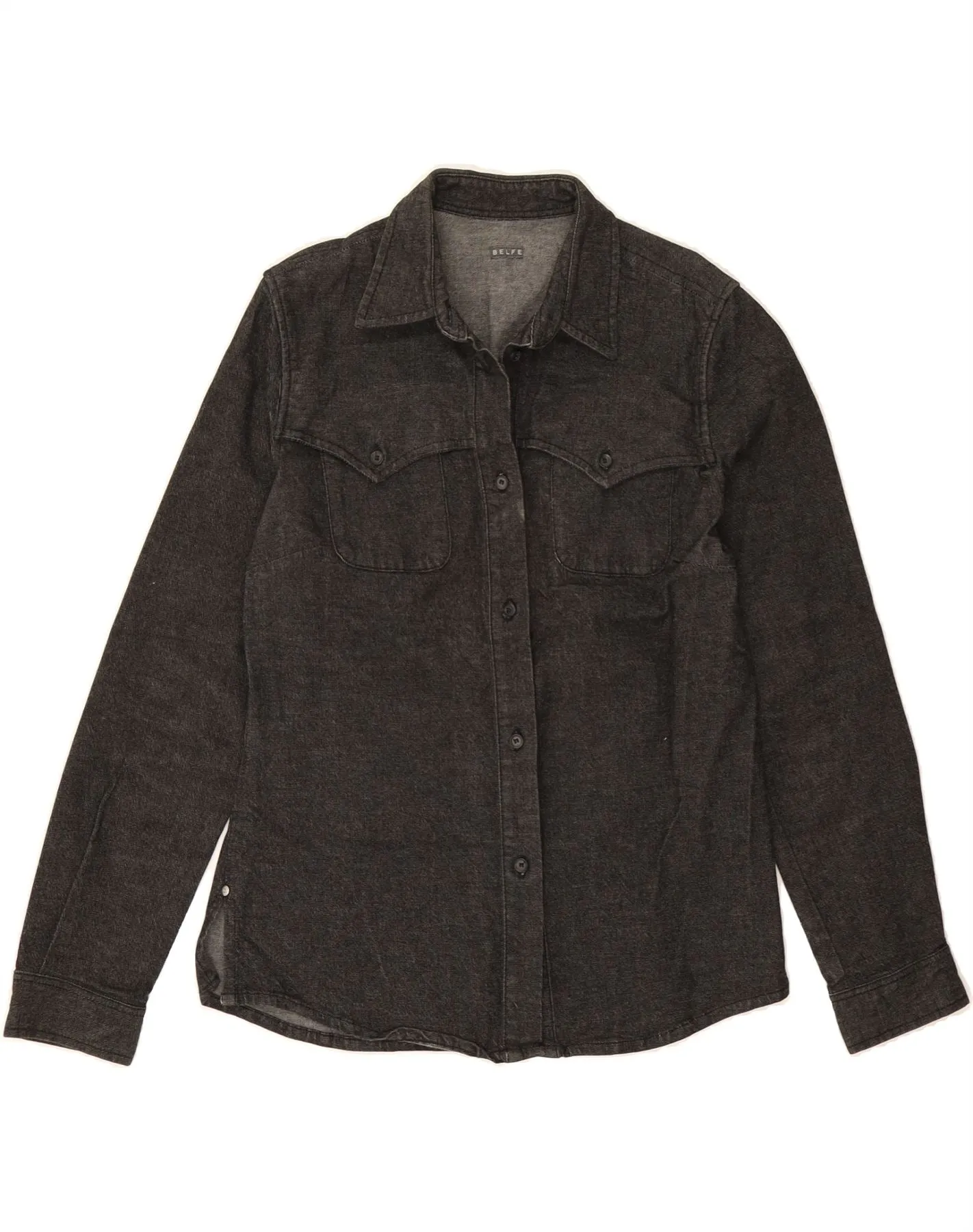 BELFE Womens Denim Shirt IT 44 Medium Grey Cotton Mountain Escape Spring Break