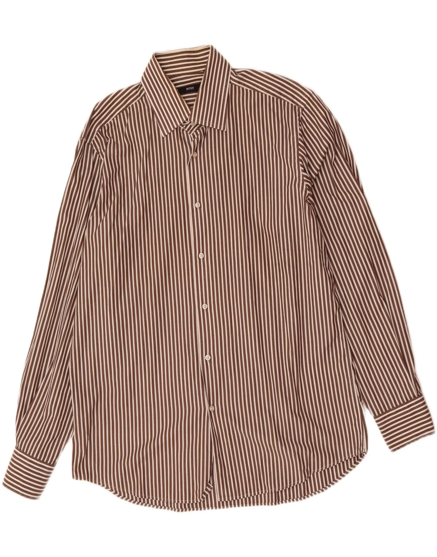 hypoallergenic Seasonal Wardrobe HUGO BOSS Mens Shirt Size 43 17 XL Brown Striped Cotton