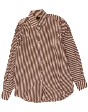 hypoallergenic Seasonal Wardrobe HUGO BOSS Mens Shirt Size 43 17 XL Brown Striped Cotton