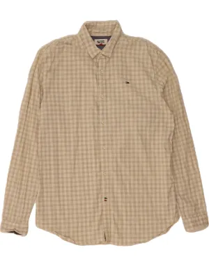 TOMMY HILFIGER Mens Slim Fit Shirt Large Off White Check Cotton All Day Comfort Tech