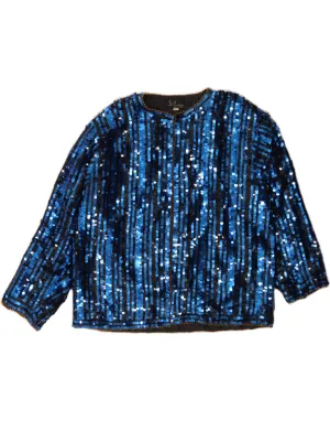 Ribbed Trim VINTAGE Womens Shirt Blouse IT 42 Medium Blue