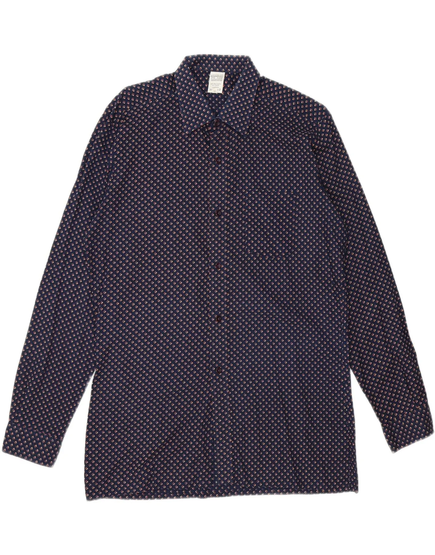 Versatile Styling KANDAHAR Mens Shirt Size 39 Medium Navy Blue Spotted Cotton