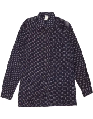 Versatile Styling KANDAHAR Mens Shirt Size 39 Medium Navy Blue Spotted Cotton