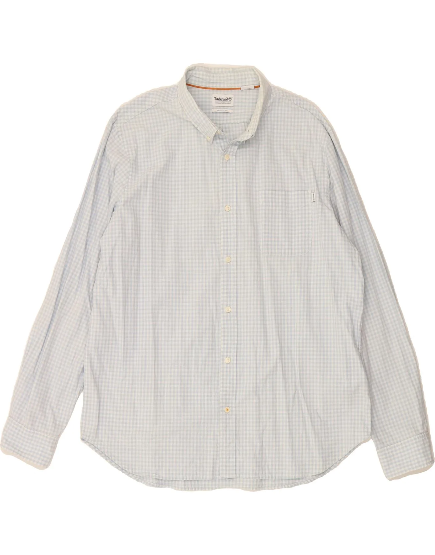 TIMBERLAND Mens Regular Fit Shirt 2XL Blue Gingham Cotton Microfiber Material Camouflage Style