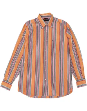 TOMMY HILFIGER Mens Shirt Medium Orange Striped Cotton Lightweight Comfort Holiday Special