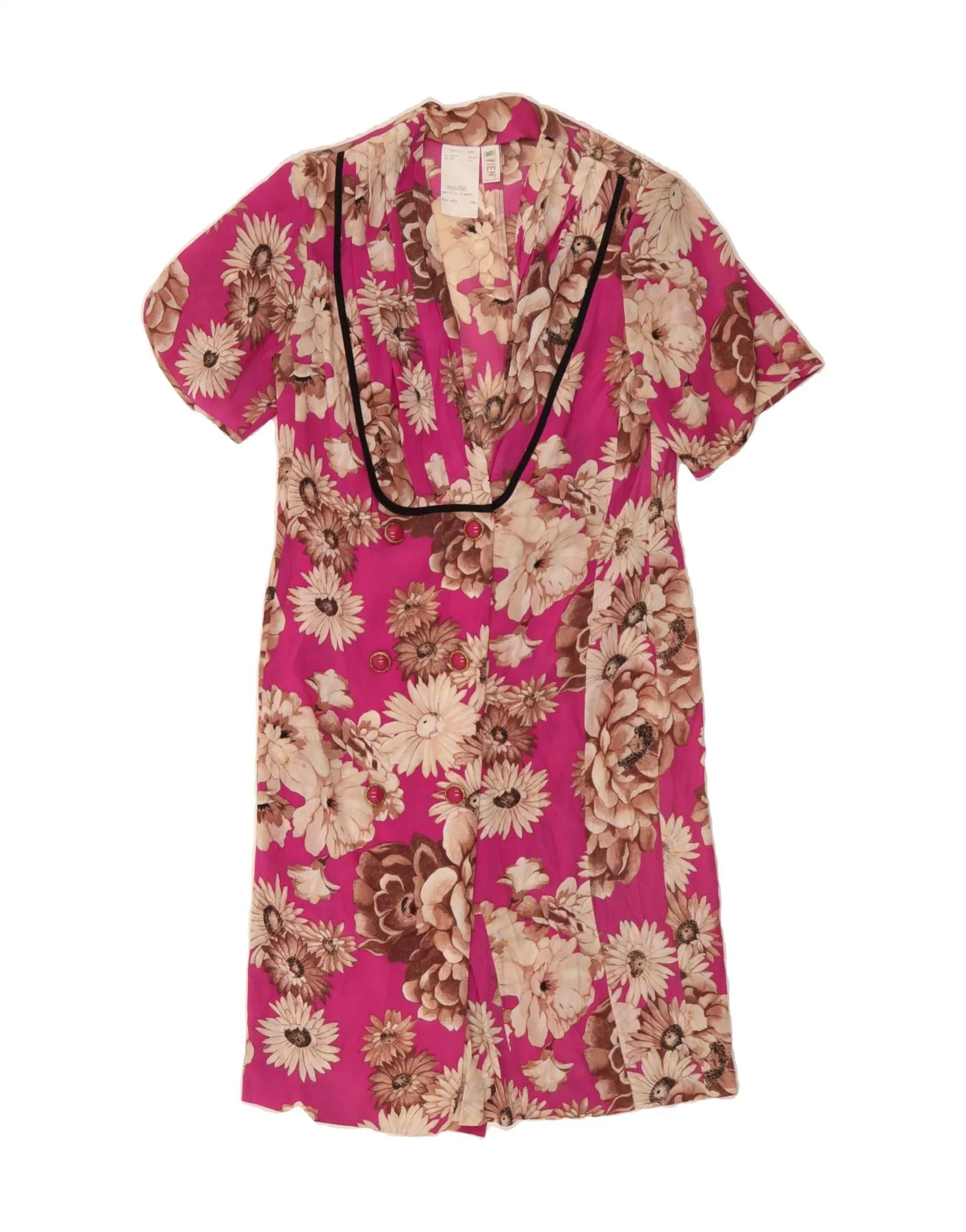 VINTAGE Womens Shirt Dress UK 12 Medium Pink Floral Acetate High-Quality Material Wardrobe Must-Have