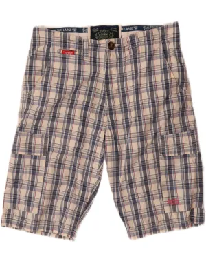 SUPERDRY Mens Cargo Shorts Large W36 Blue Check Cotton High Rise Waist Hypoallergenic Lining
