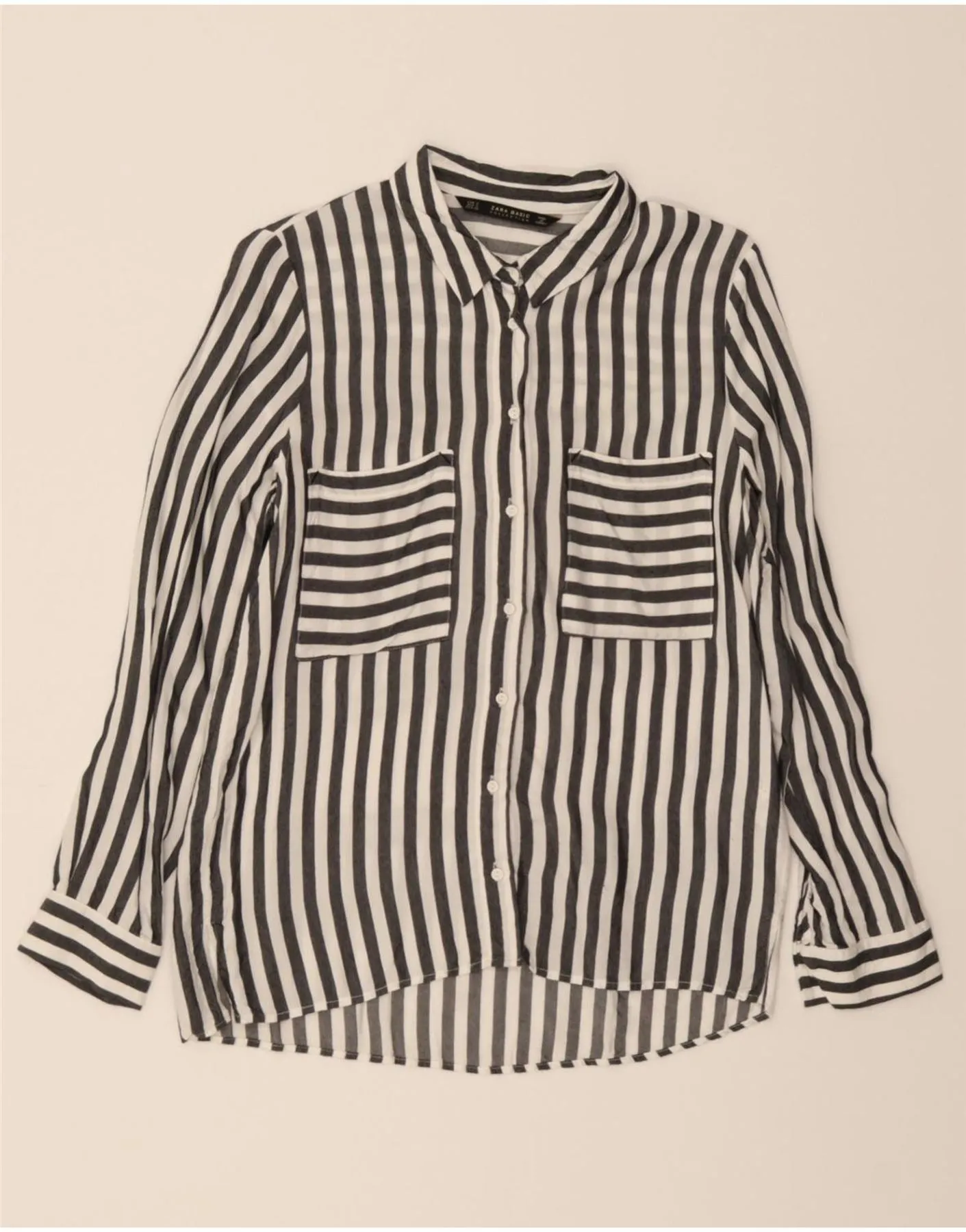 Limited Edition Spring Trend ZARA Womens Shirt Blouse UK 10 Small White Striped Viscose
