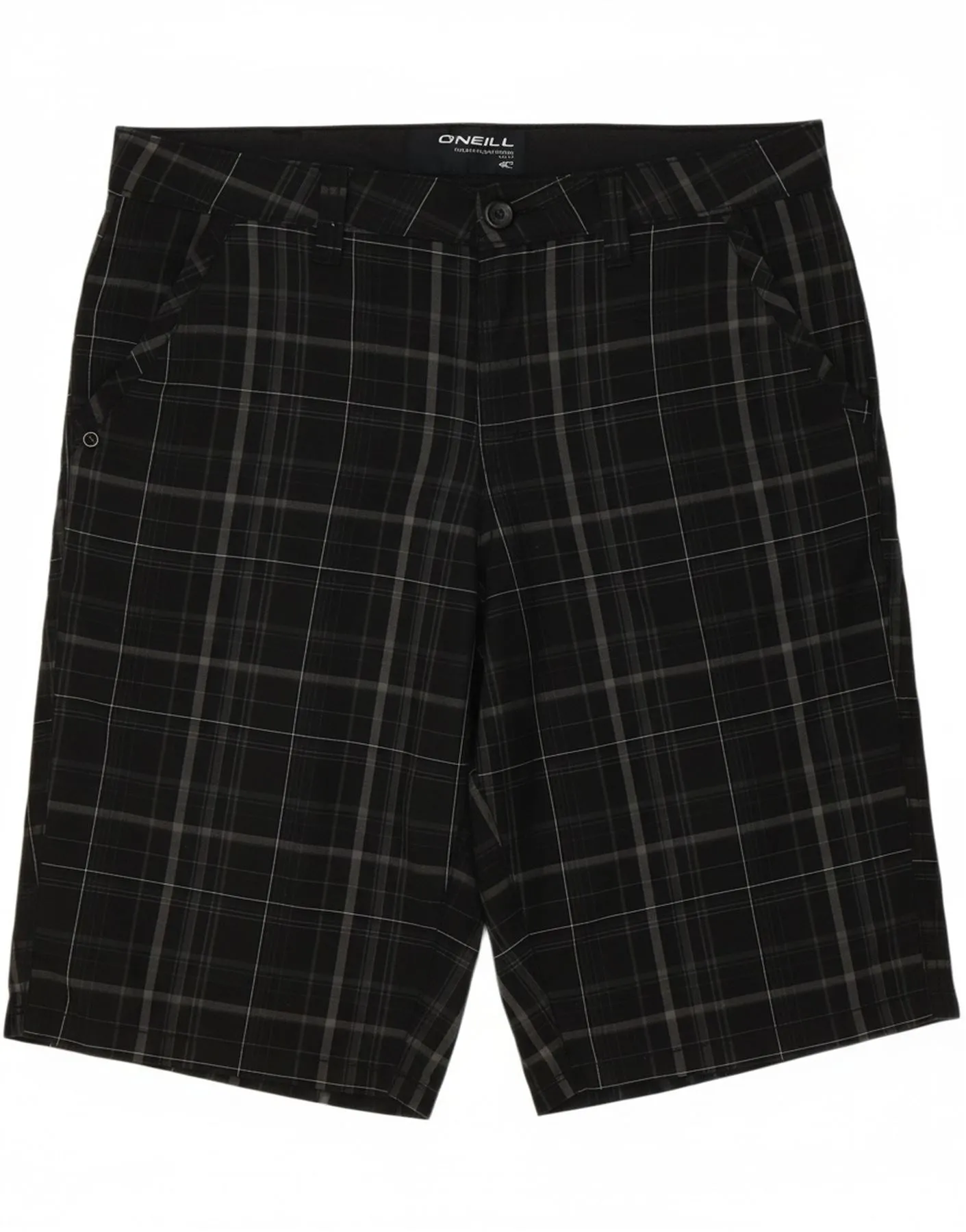 O'NEILL Mens Chino Shorts W33 Large  Black Check Polyester Fleece Lining