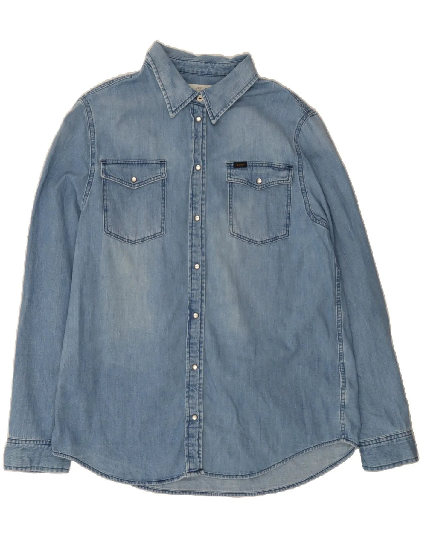 All Day Comfort Tech Comfort First Fit LEE Womens Denim Shirt Large Blue Cotton