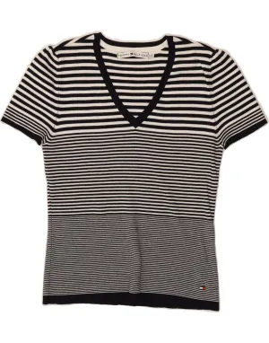 TOMMY HILFIGER Womens T-Shirt Top UK 14 Large Black Striped Cotton Wrinkle Resistant