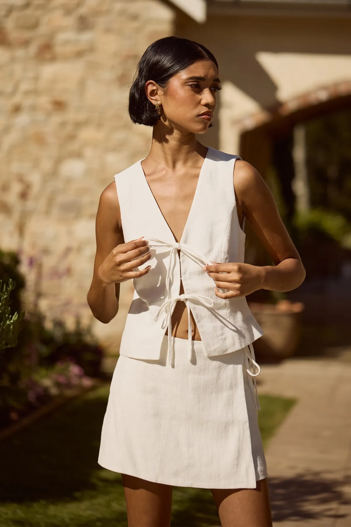 Perfect Stranger Menorca Tie Up Vest Top White Worst Machine washable