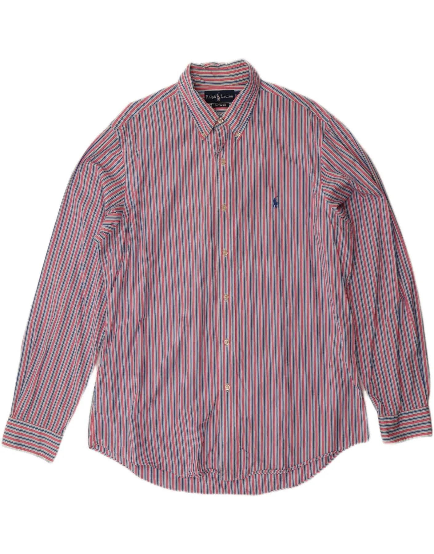 RALPH LAUREN Mens Custom Fit Shirt Size 17 XL Pink Striped Cotton Anti Pilling Treatment