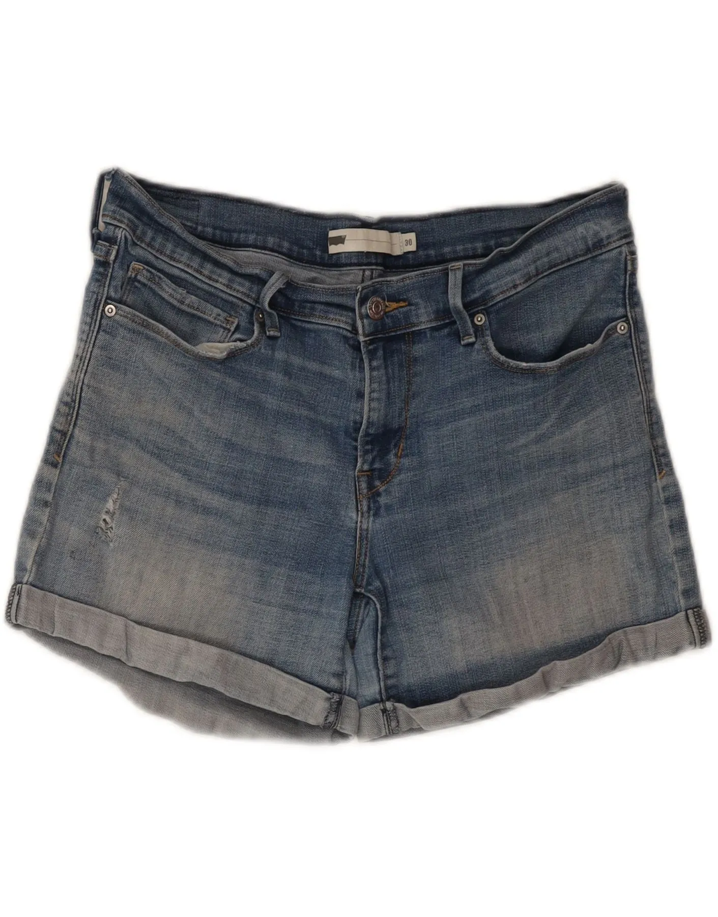 quick dry LEVI'S Womens Distressed Denim Shorts W30 Medium Blue Cotton