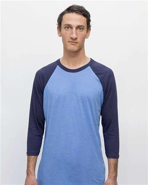 Casual Vibes Los Angeles Apparel FF53 USA-Made Three Quarter Sleeve Raglan Baseball T-Shirt