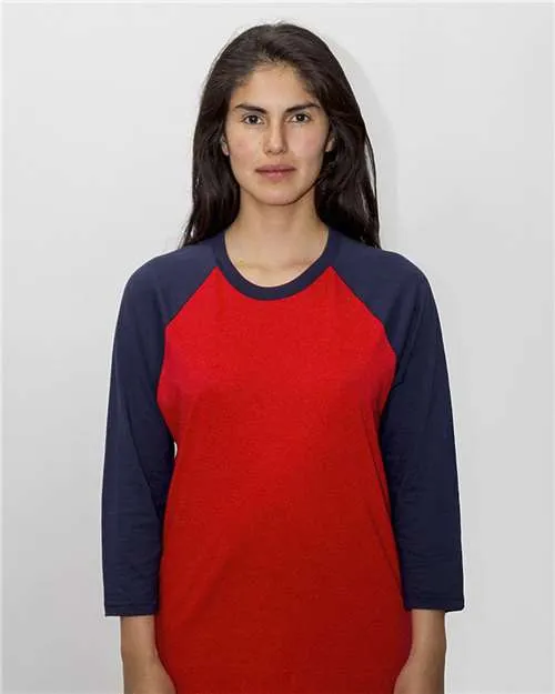 Los Angeles Apparel FF53 USA-Made Three Quarter Sleeve Raglan Baseball T-Shirt MoistureWickingFabric ReinforcedHems