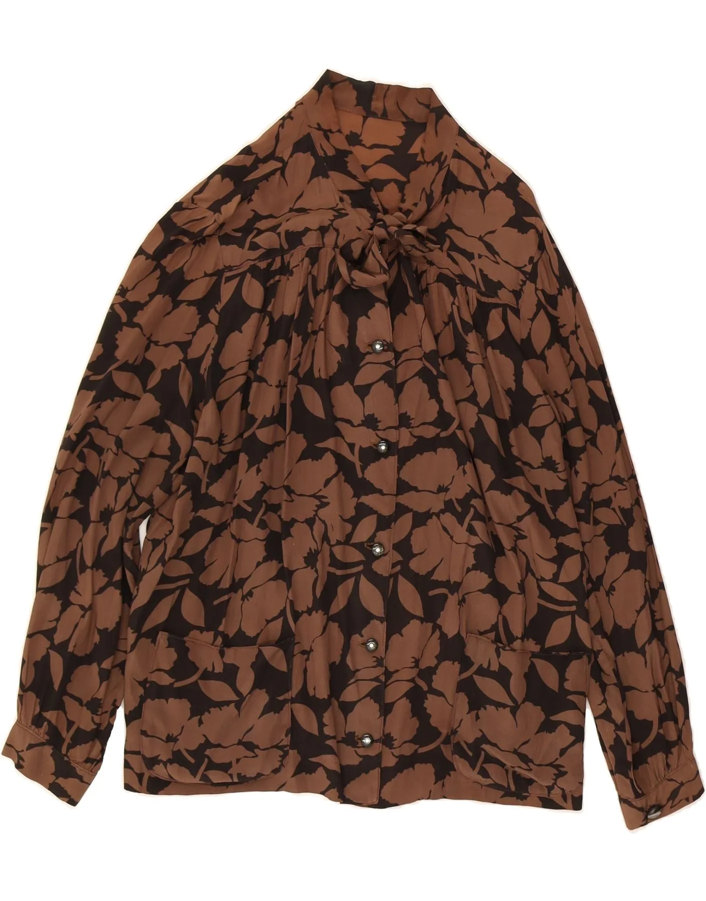 Edgy Fashion VINTAGE Womens Shirt Blouse UK 14 Large Brown Floral