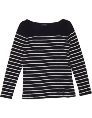 CHAPS Womens BEST SELL Long Sleeve UK 12 Medium Navy Blue Striped Cotton Everyday BEST SELL Feminine Fit