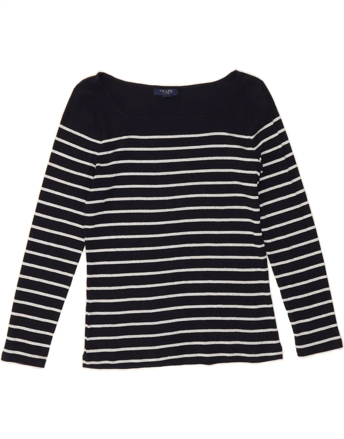 CHAPS Womens BEST SELL Long Sleeve UK 12 Medium Navy Blue Striped Cotton Everyday BEST SELL Feminine Fit